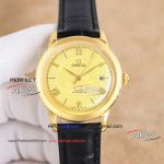 AAA replica Omega Swiss 9015 movement gold dial leather strap ultra-thin watch 